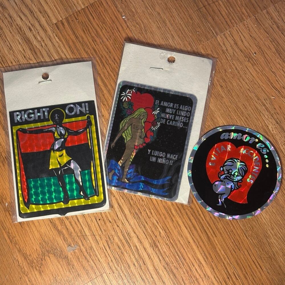 Vintage 70s 80s Holographic Prismatic Vending Stickers Right On Amor Es Lot 3